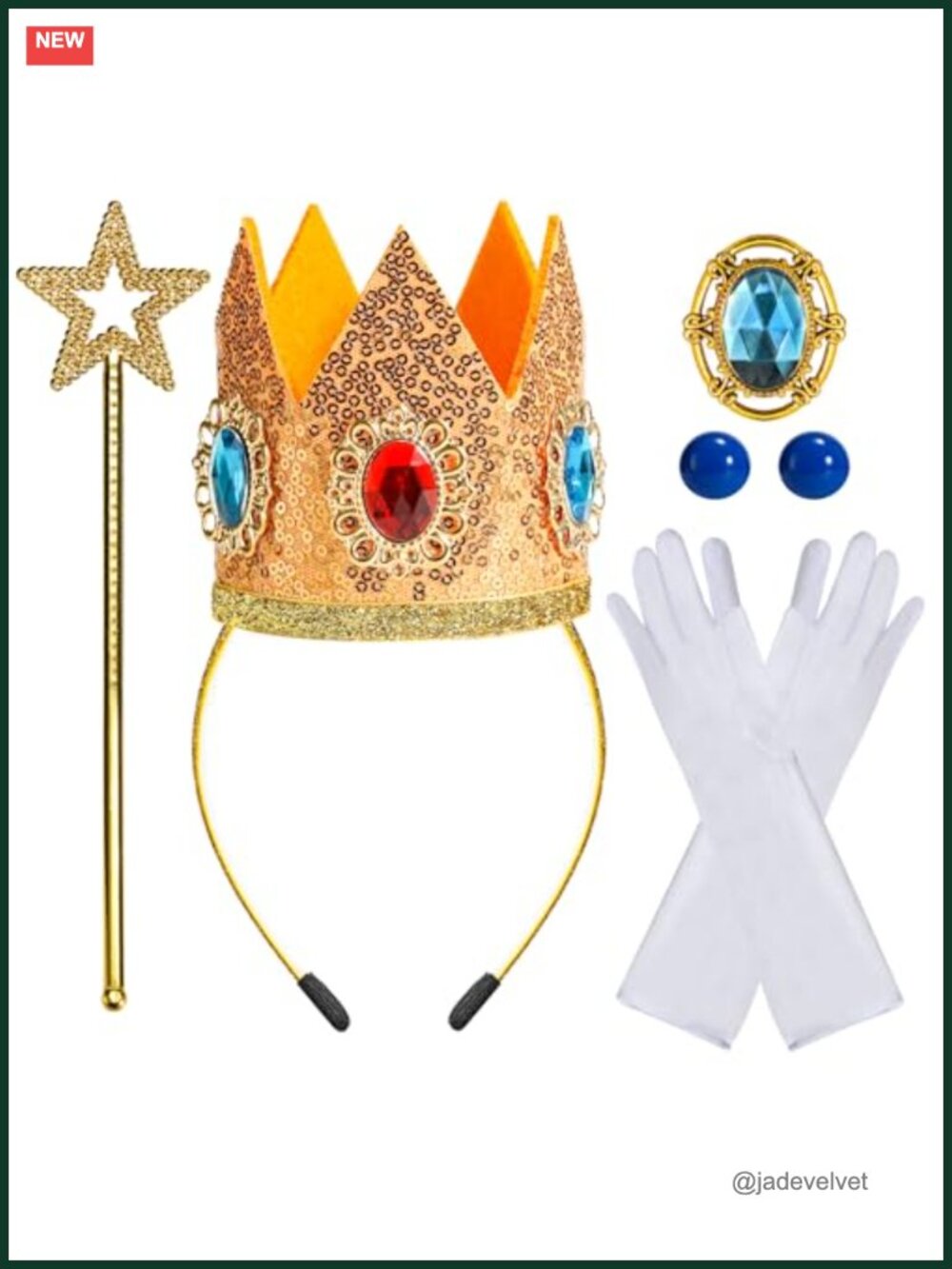 5PCS Princess Dress Up Accessory Set Tiara Wand Gloves Brooch Earrings